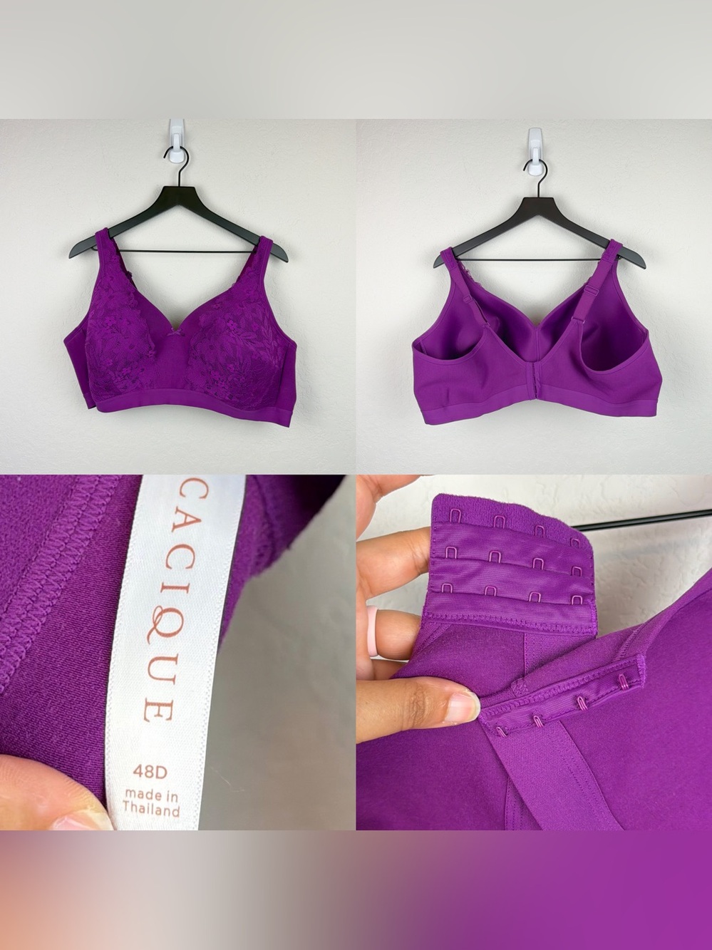 •CACIQUE• Lightly Lined No Wire Bra Lace Purple 48D